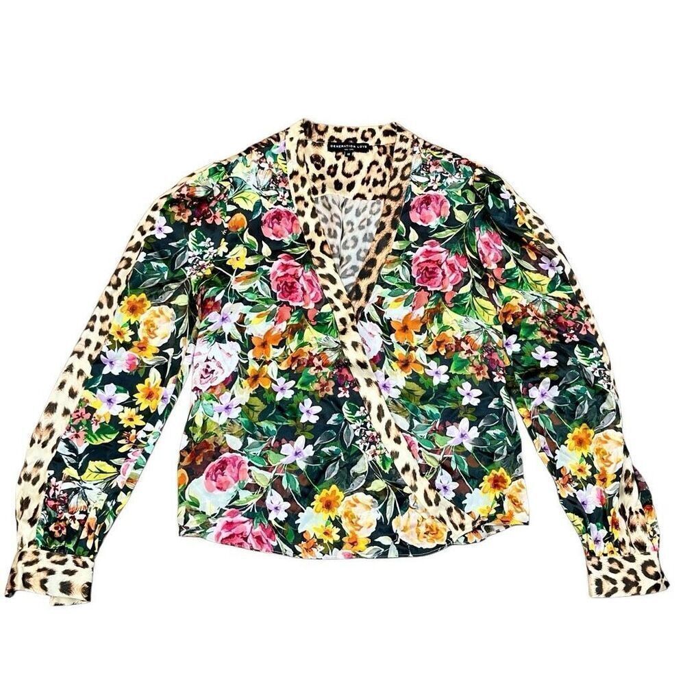 Generation Love New York Kenzie Printed Wrap Long Sleeve Blouse XS